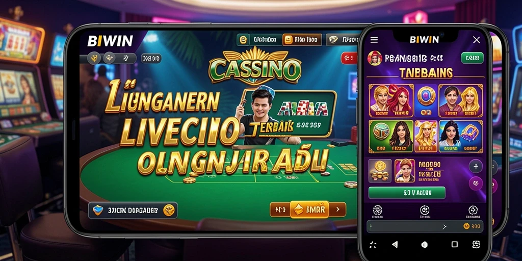 Screenshot BIWIN menampilkan dealer profesional dan gameplay interaktif Live Casino.