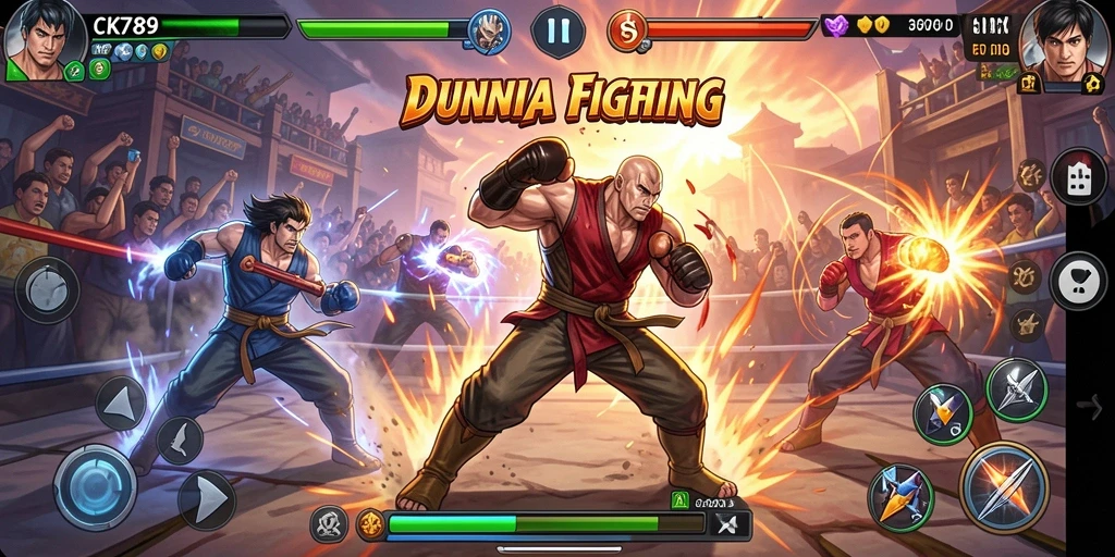 Tampilan gameplay CK789 yang seru dan menegangkan di arena bertarung.