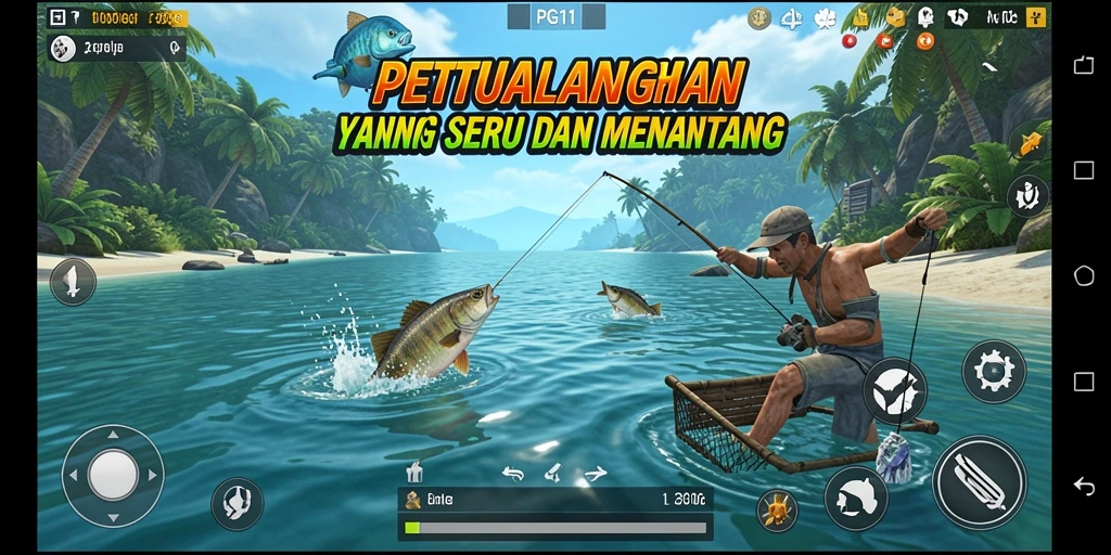 Tampilan gameplay PG11 yang memukau saat menangkap ikan.