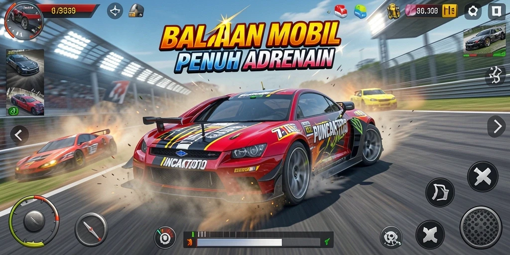 Tampilan gameplay PUNCAKTOTO yang menampilkan balapan mendebarkan.