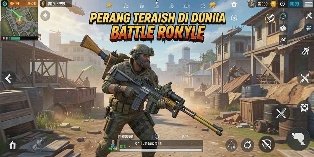 Screenshot RP99 memperlihatkan pertempuran epik dalam dunia Battle Royale.