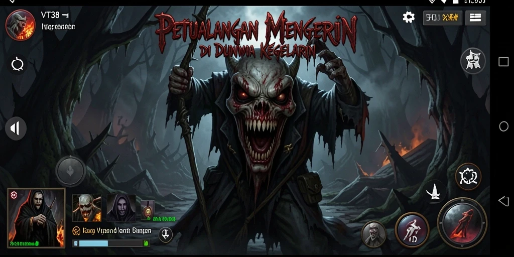 Tampilan dramatis gameplay VT38 dengan elemen horror yang menakutkan.